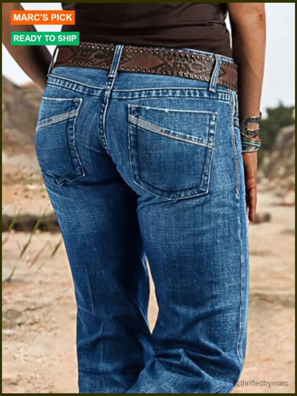 Mid Rise Bootcut Flare Jeans Distressed Stitch Stretch Denim Pants - Picture 3 of 7